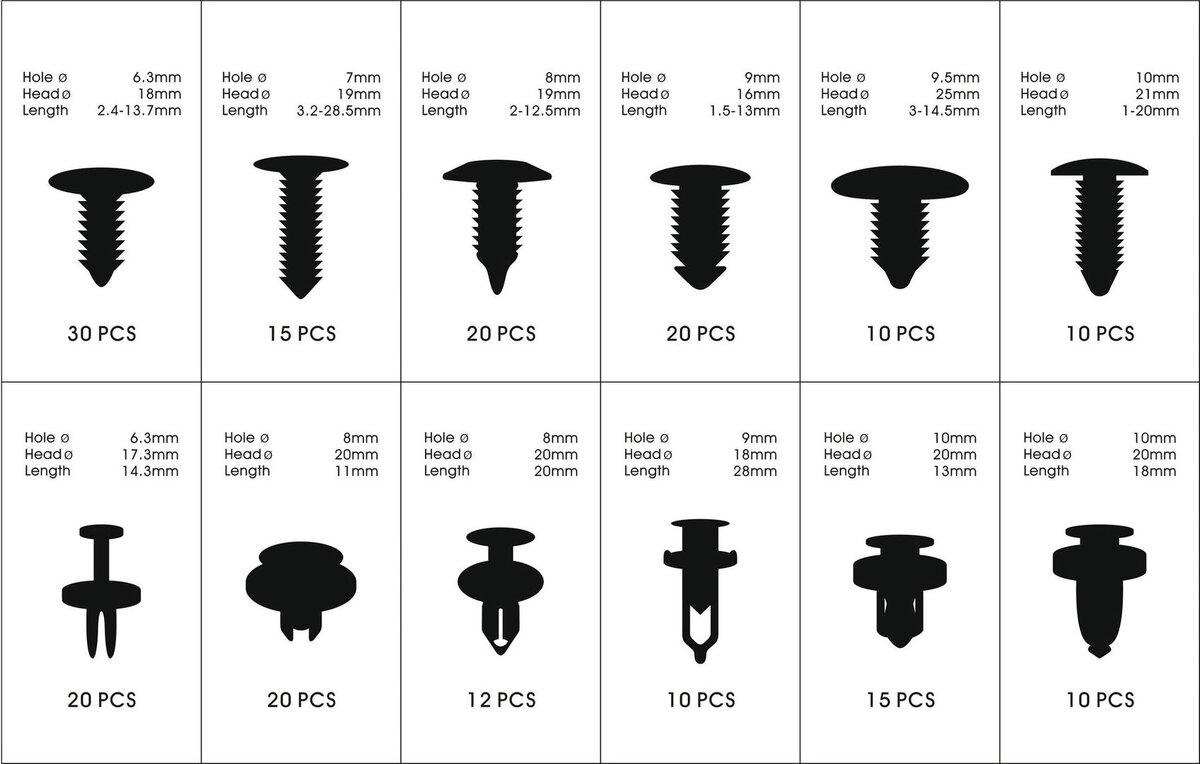  HBM 192 kappaleen valikoima verhoiluklipsit