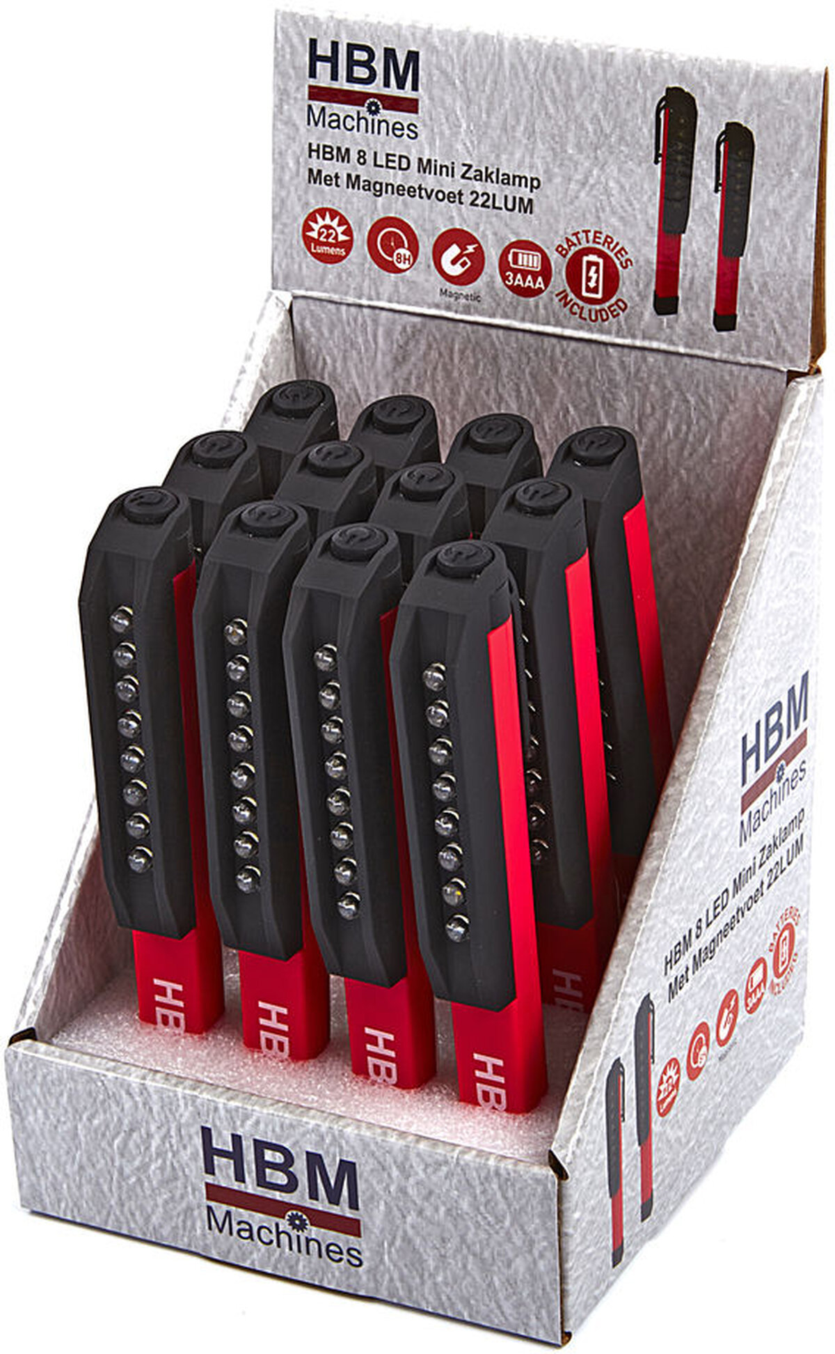 Hbm 8 LED mini ficklampa med magnetisk bas