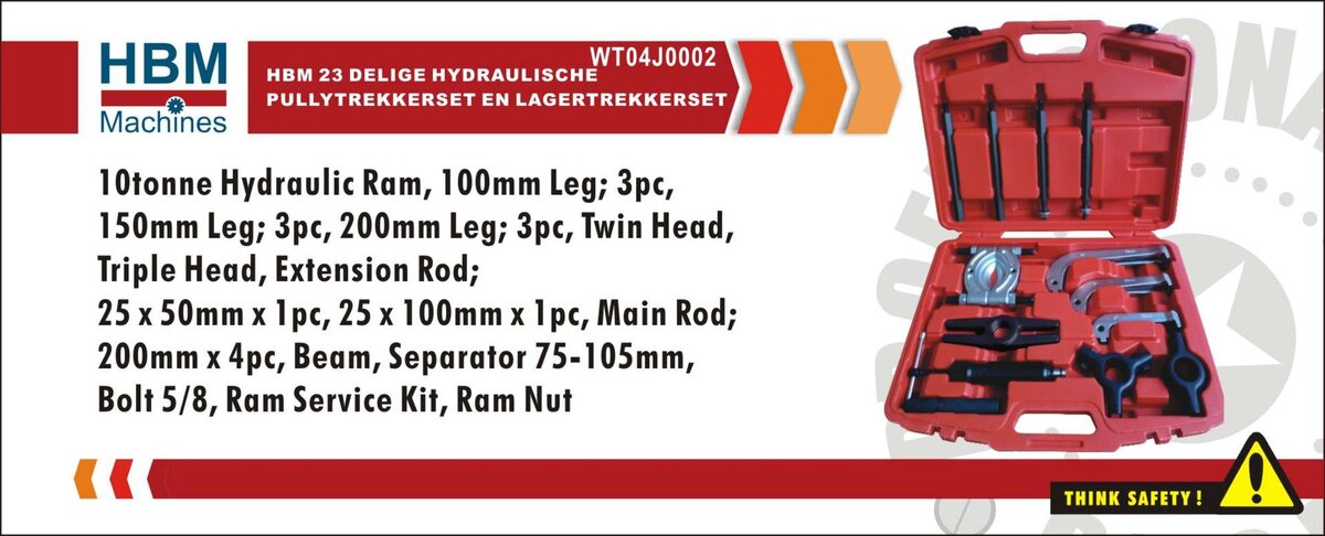 HBM 23-piece hydraulic pulley puller set and bearing puller set