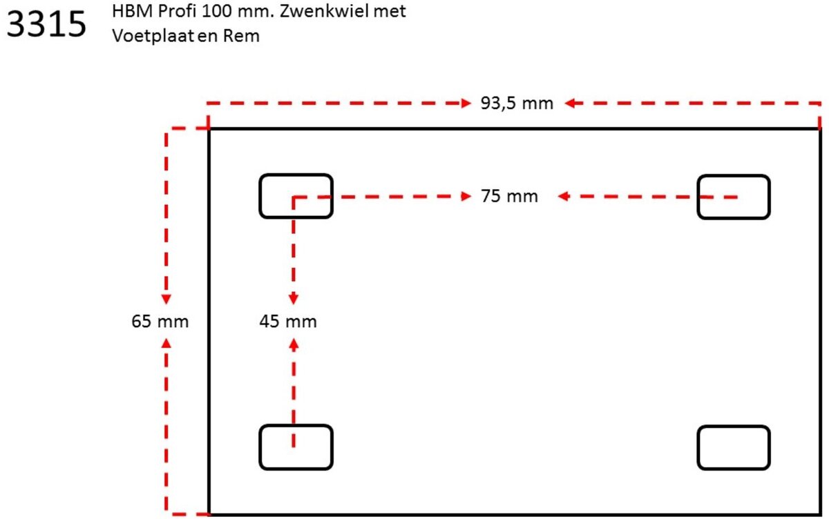 HBM Profi 100 mm. Dreiehjul med fotplate og brems