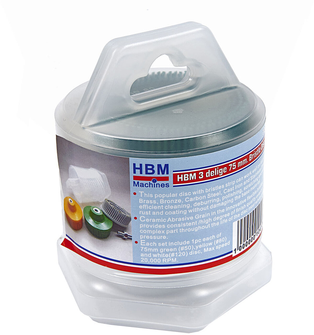 HBM 3-piece bristle disc set with 6 mm. stylus receptacle.