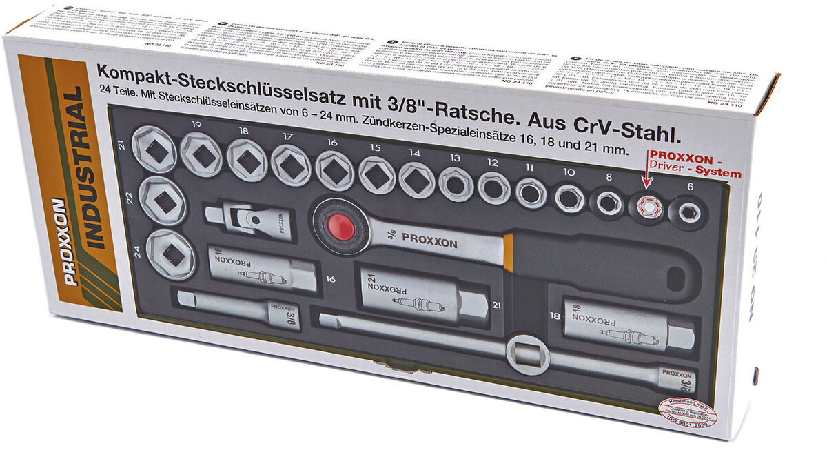 Proxxon 24-delt socketnøkkel sett 3/8 CrV