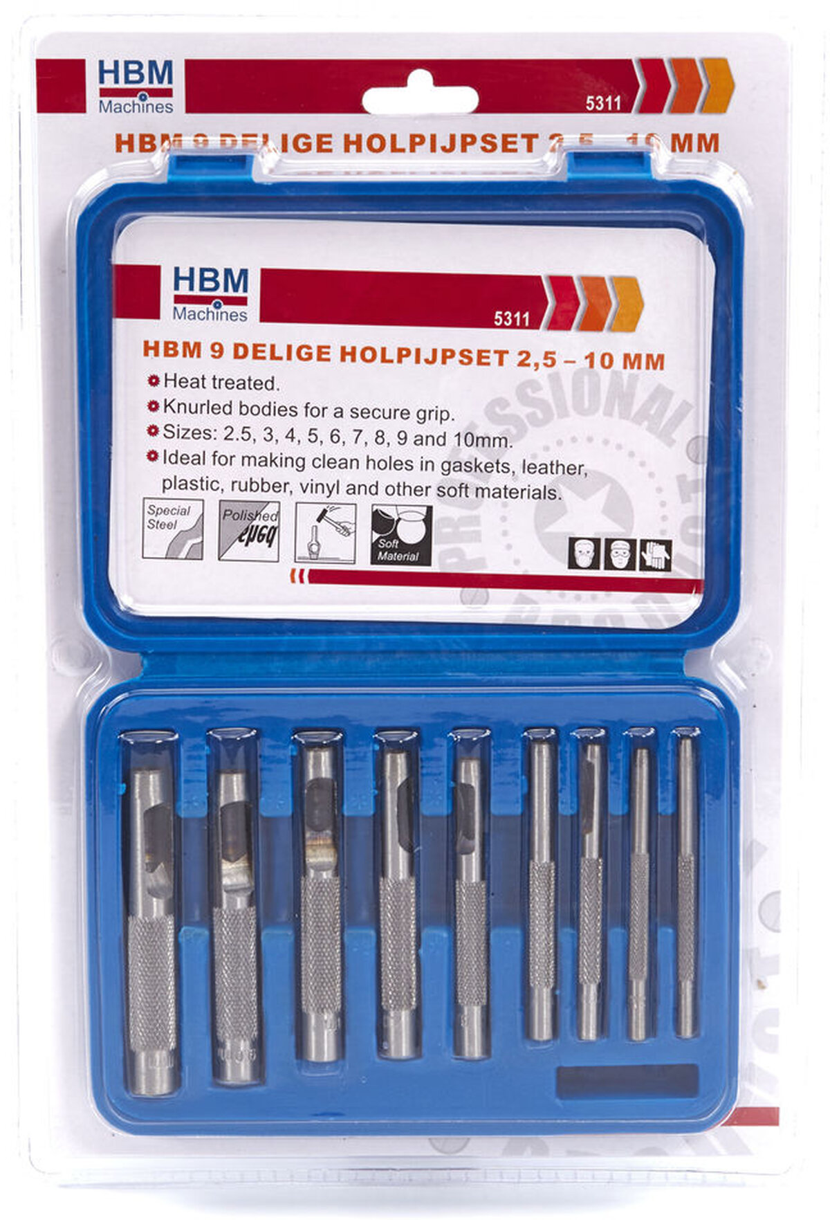 Hbm 9-delad ihålig rörsats 2,5 - 10 mm.