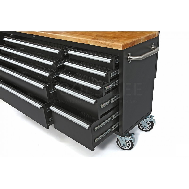 HBM 215 cm. tool trolley / workbench with wooden worktop including back wall