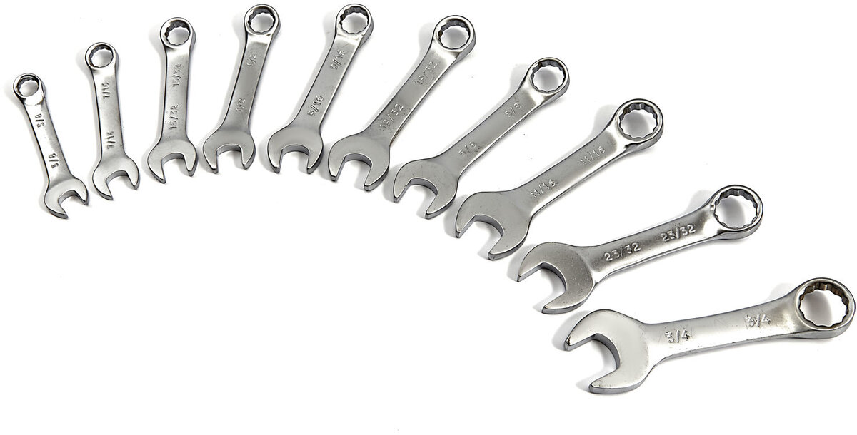 HBM 10 stykke kort engelsk søm - ring nøkkel sett