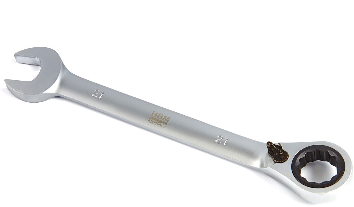 Hbm-ring, skralde, skruenøgler med venstre / højre skift og hovedet vippet 15 grader