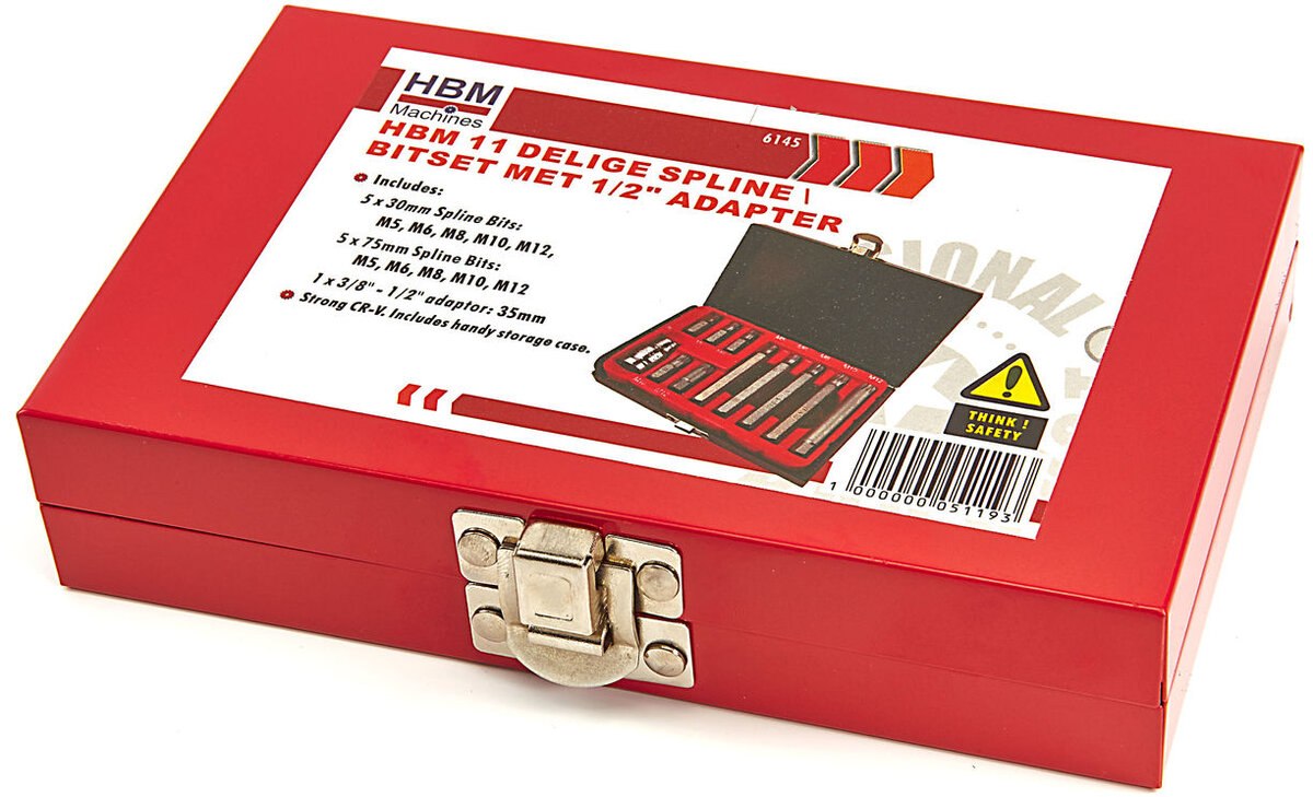 Hbm 11-delad splinebitsuppsättning med 1/2 adapter