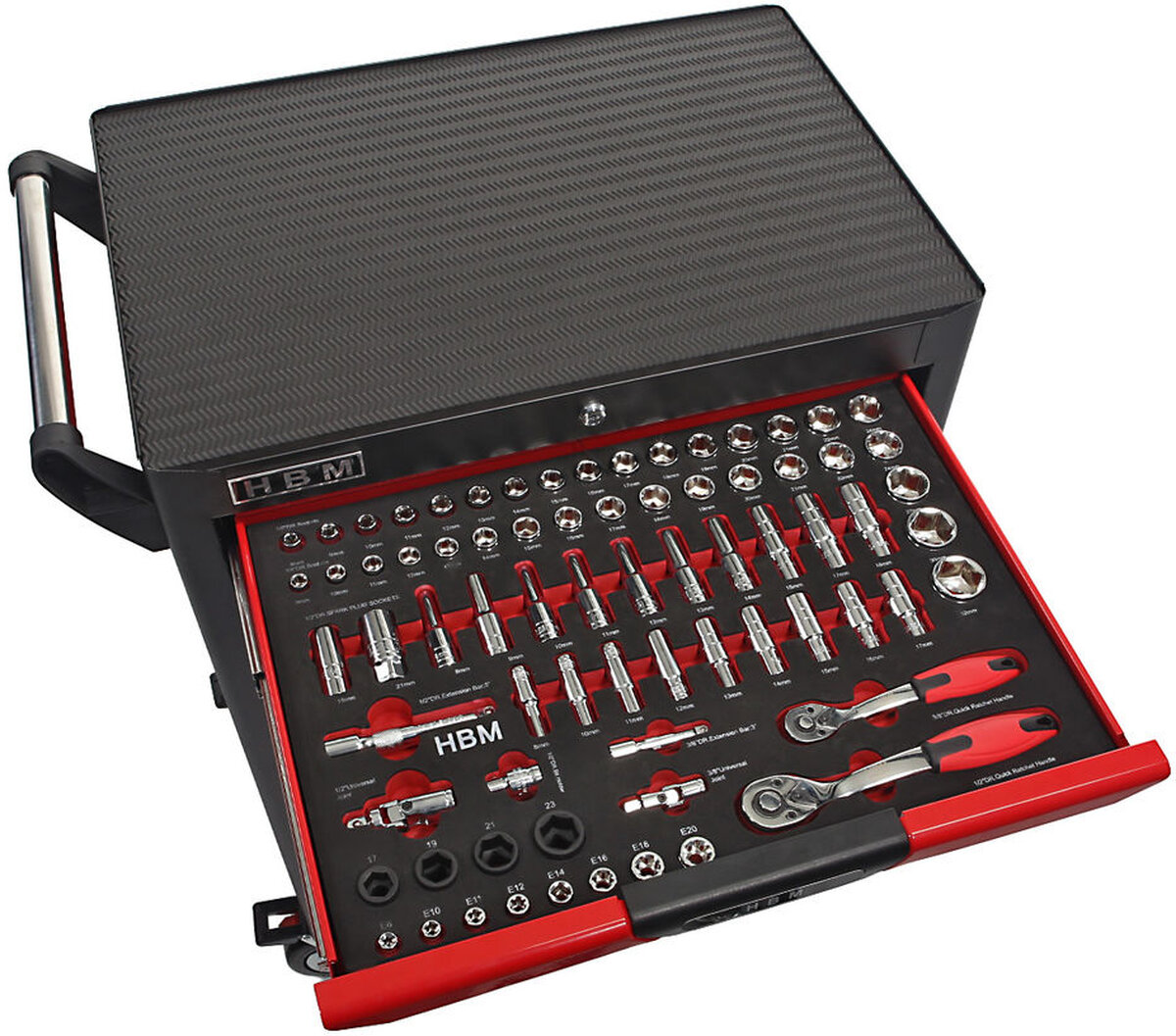 HBM Professional 283 stykke Deluxe Filled Tool Trolley RED