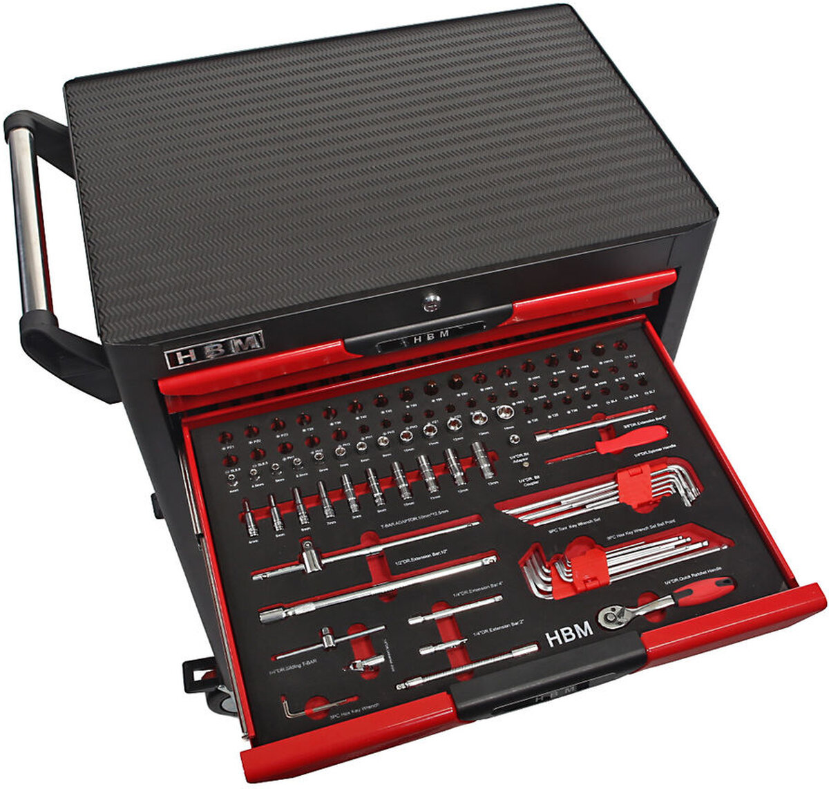 HBM Professional 283 stykke Deluxe Filled Tool Trolley RED