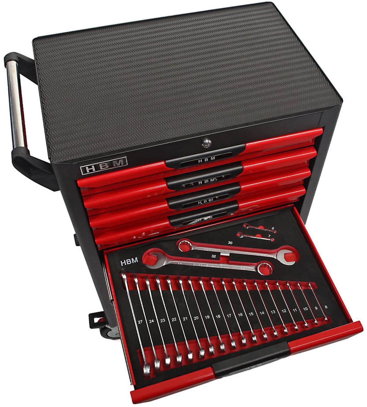 HBM Professional 283 stykke Deluxe Filled Tool Trolley RED