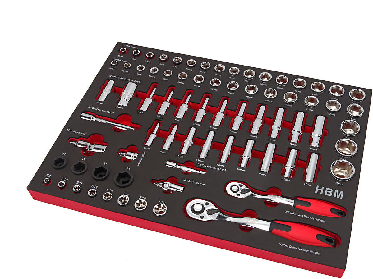 HBM Professional 283 stykke Deluxe Filled Tool Trolley RED