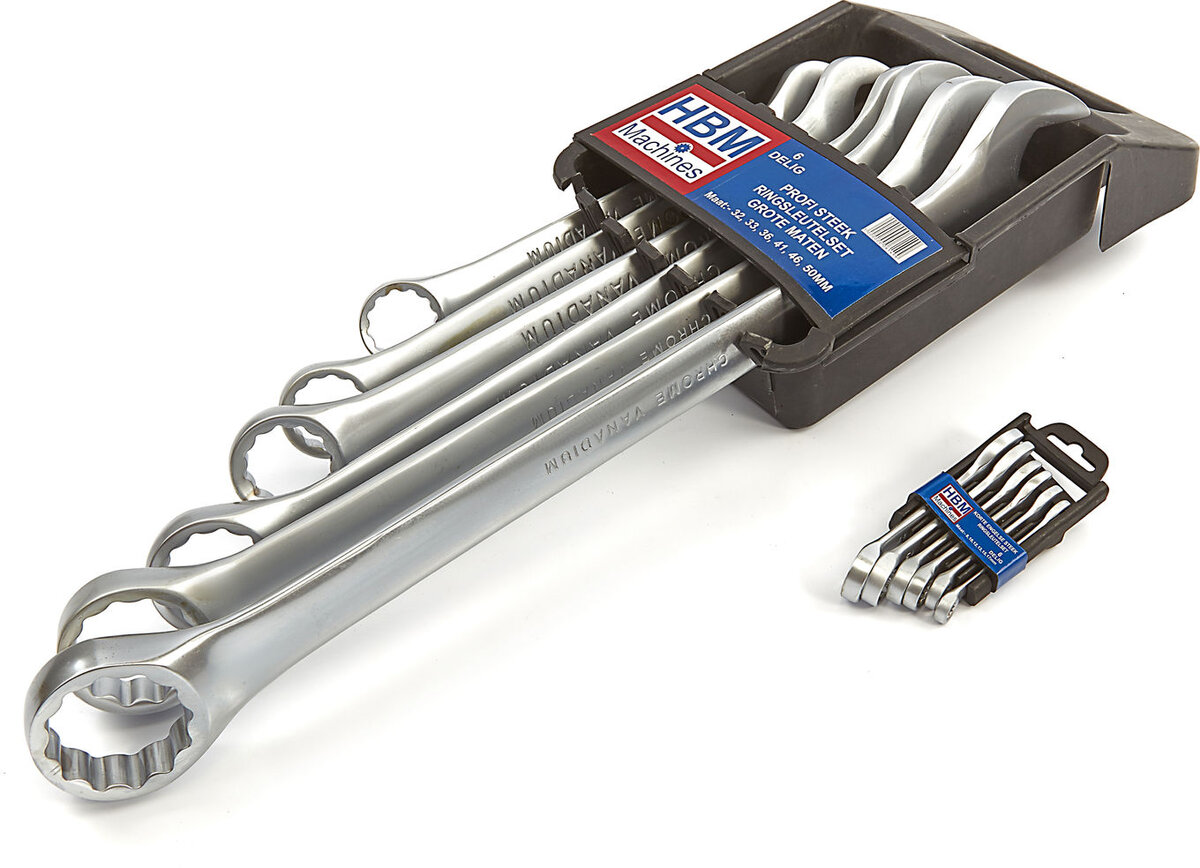HBM Profi 6-teiliger Maulschlüssel - Ringschlüsselsatz große Größen