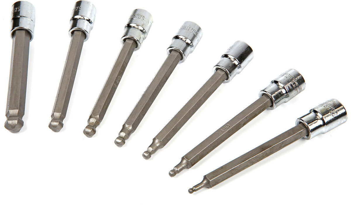 HBM 7 piece profi 3/8 ”long hex socket set 3 - 10 mm with ball head