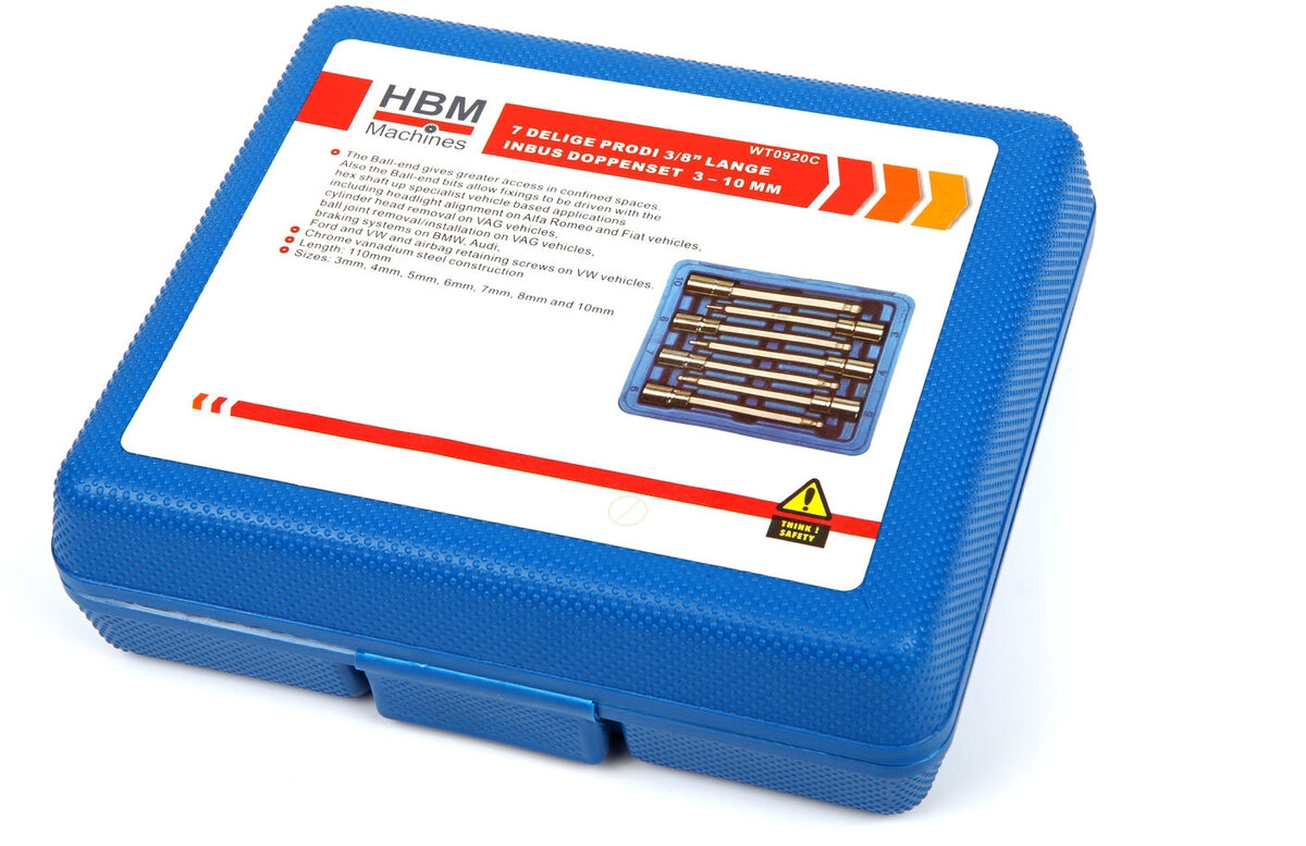 HBM 7 piece profi 3/8 ”long hex socket set 3 - 10 mm with ball head