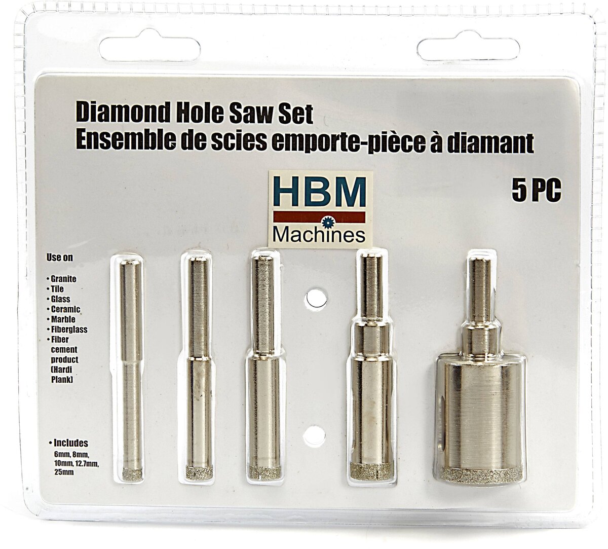 HBM 5 Piece Diamond Hole Saw Set HBM 5 Piece Diamond Hole Saw Set