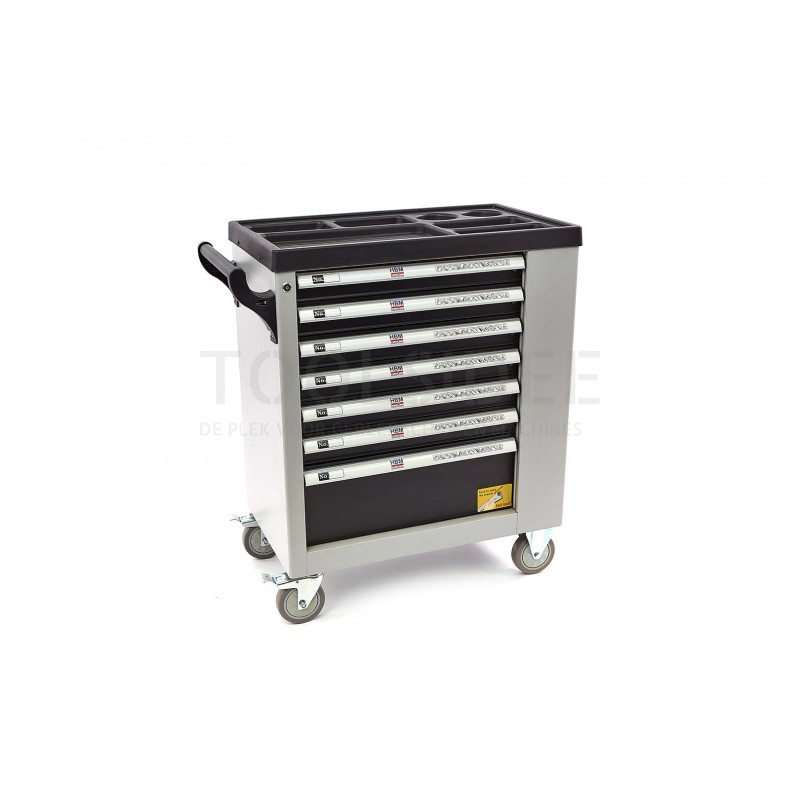 HBM 7 drawers luxury tool trolley with door - black / gray