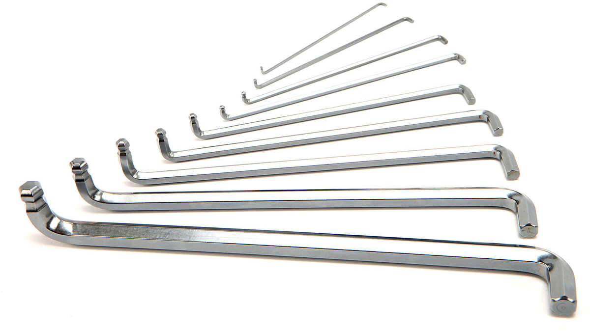 HBM Profi 9-stykke metrisk lang unbracon nøkkel sett med ekstra korte hoder