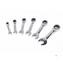 HBM 6-piece short ring, ratchet, open-ended spanner set, English sizes