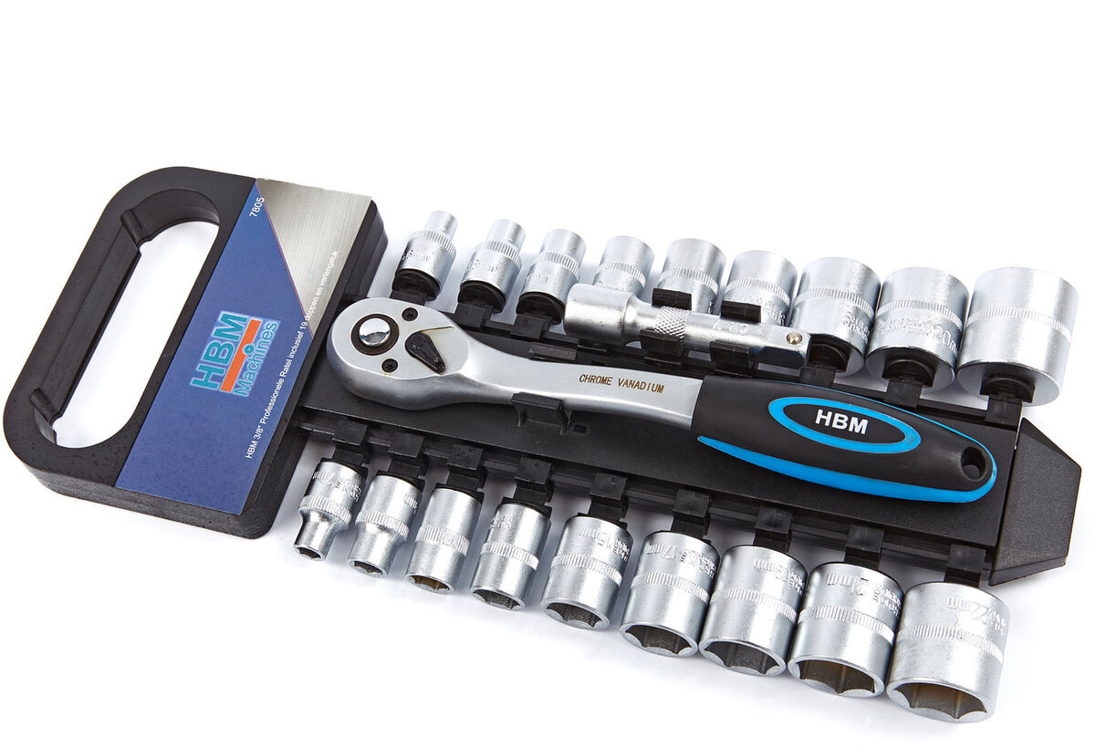 HBM 3/8 Professional Ratchet inkludert 19 caps og forlengelse