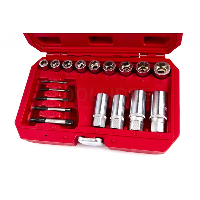 HBM 17-piece mad, broken nuts, bolts and studs extractor set