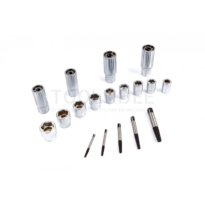 HBM 17-piece mad, broken nuts, bolts and studs extractor set