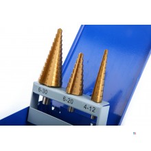 HBM 3-piece hss - tin-coated step hole drill set / step drill set HBM 3-piece hss - tin-coated step hole drill set / step drill set