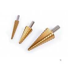 HBM 3-piece hss - tin-coated step hole drill set / step drill set HBM 3-piece hss - tin-coated step hole drill set / step drill set