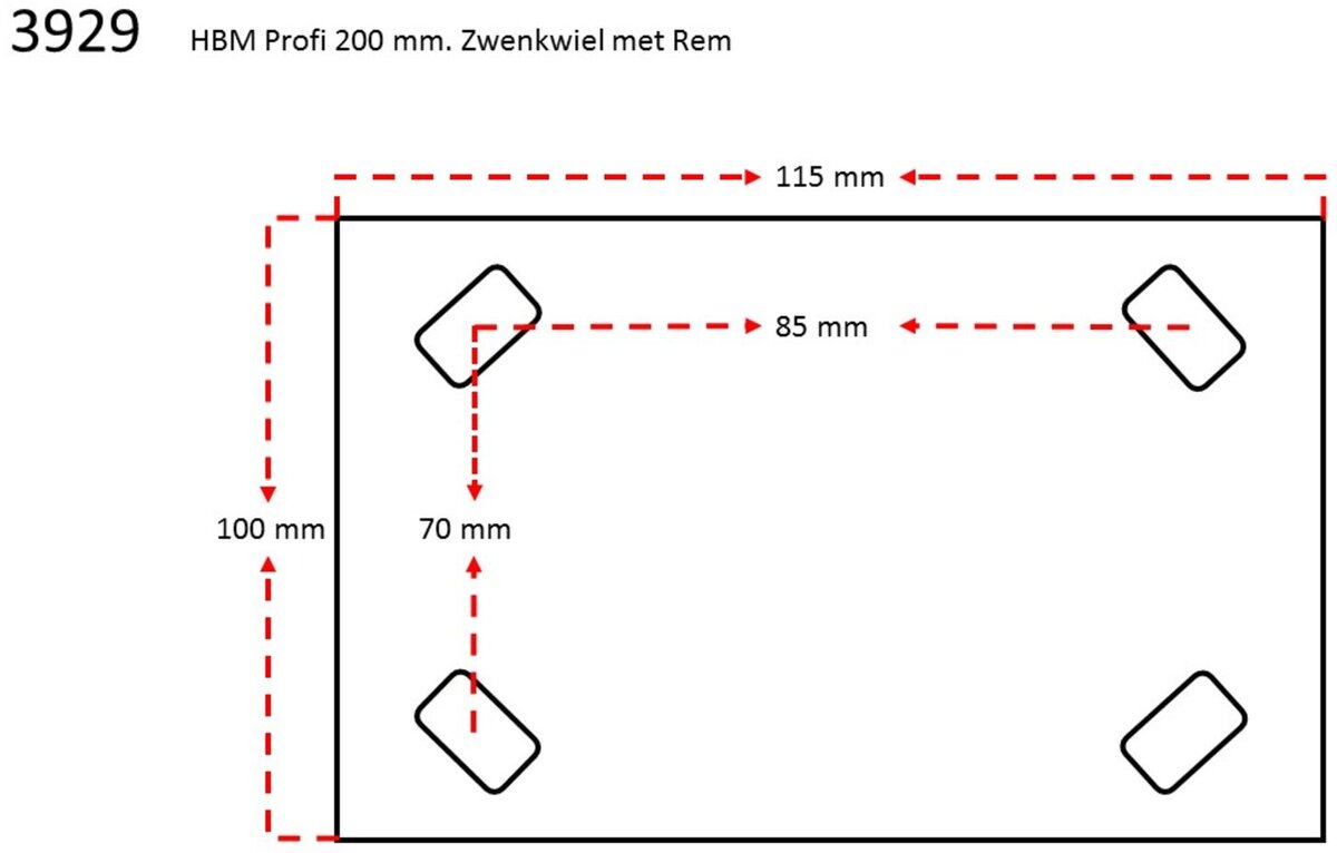 HBM Profi 200 mm. Dreiehjul med brems
