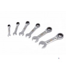 HBM 6-piece short ring, ratchet, open-ended spanner set