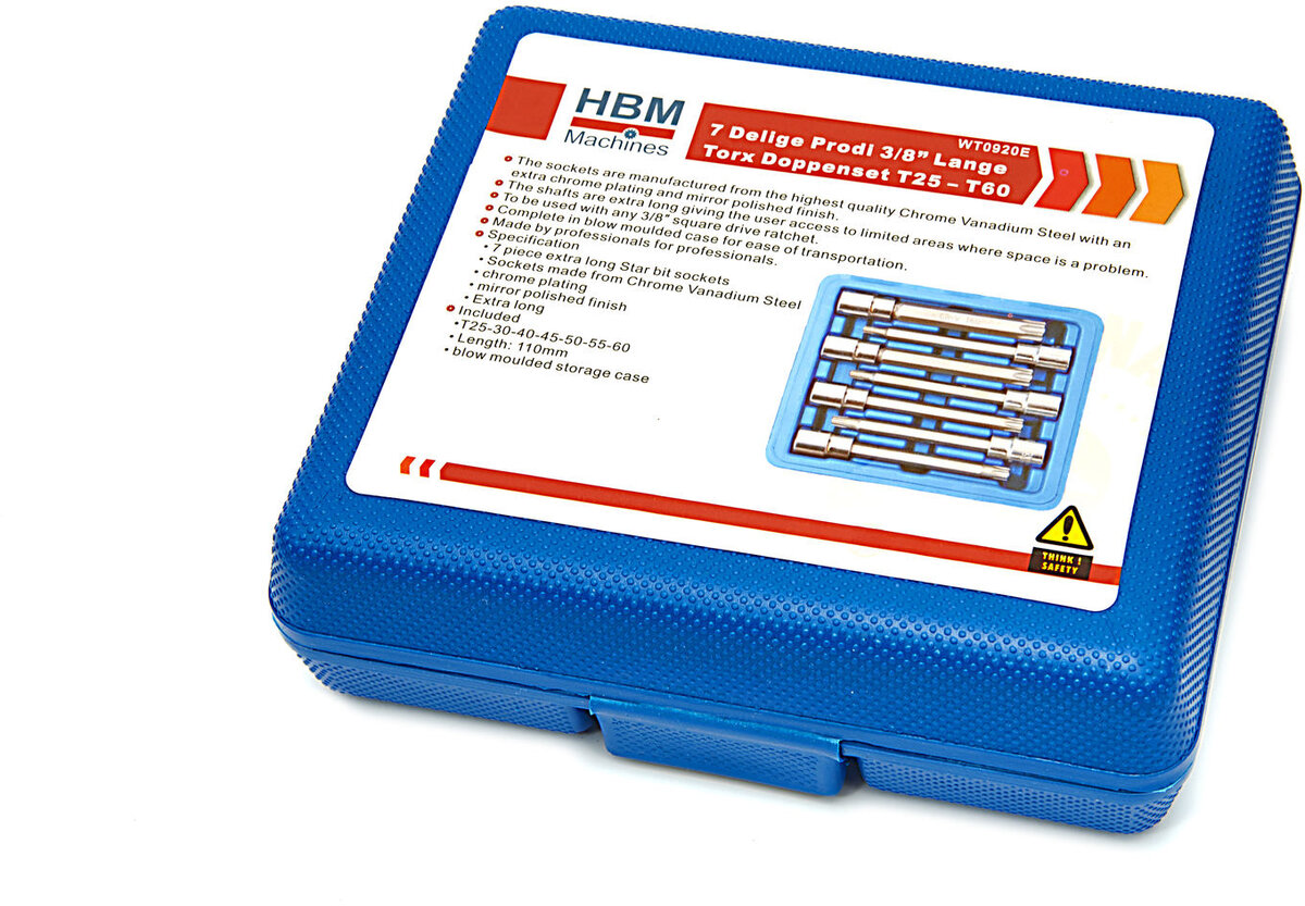 HBM 7-delt profesjonell 3/8 lang TORX-sokkel T25 - T60 HBM 7-delt profesjonell 3/8 lang TORX-sokkel T25 - T60
