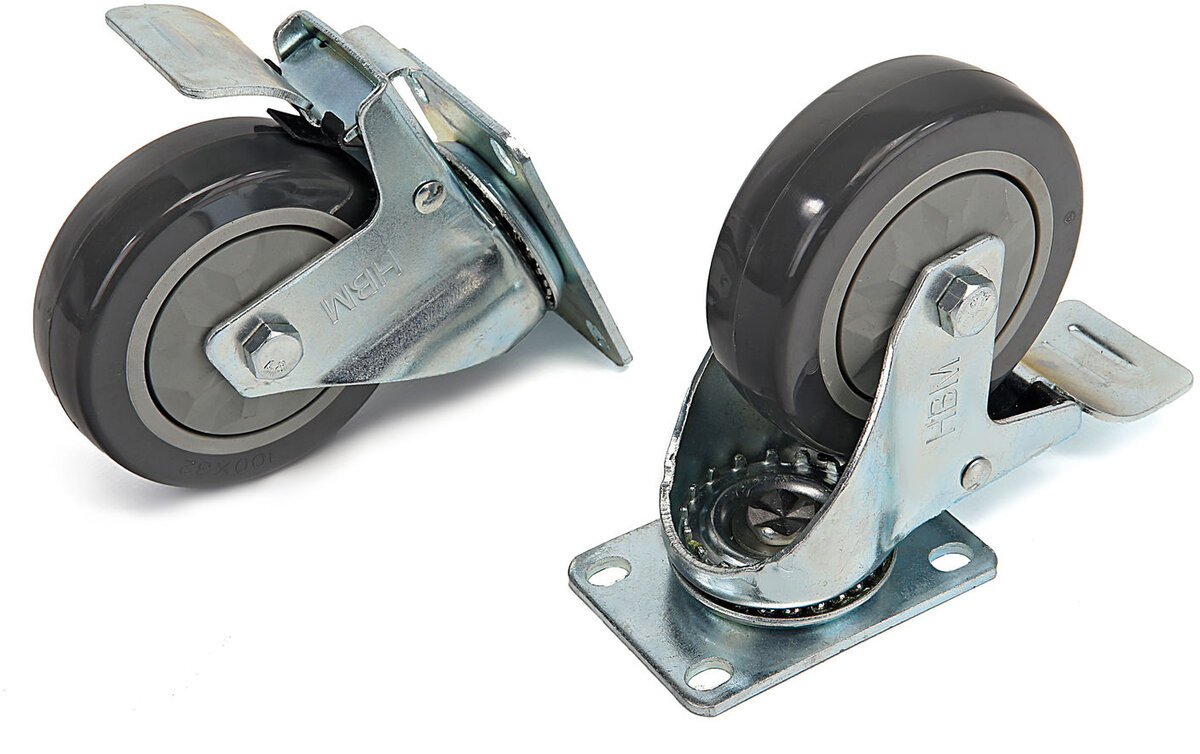 HBM Profi 100 mm. Dreiehjul med fotplate og brems