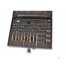 HBM 67-osainen teräsarja, joka sisältää kannet, porat ja pikavaihtoterän pidikkeet