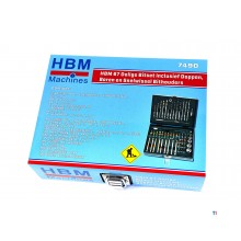 HBM 67-osainen teräsarja, joka sisältää kannet, porat ja pikavaihtoterän pidikkeet