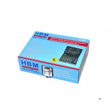 HBM 67-osainen teräsarja, joka sisältää kannet, porat ja pikavaihtoterän pidikkeet