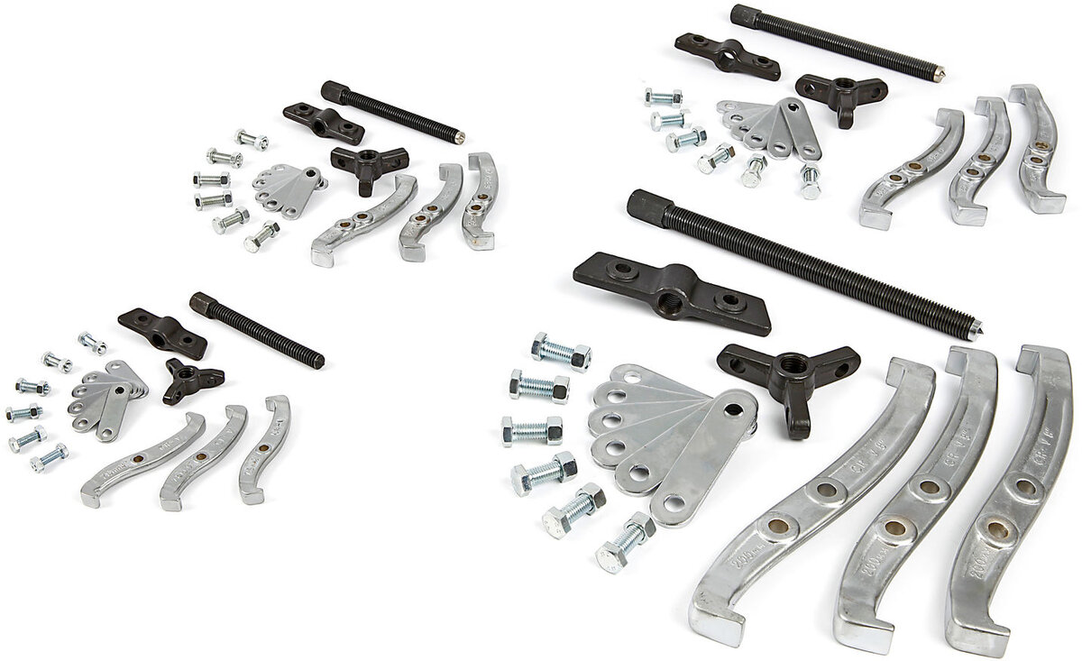 HBM 72 piece 2 and 3 arm pulley puller set 75/100/150/200 mm. HBM 72 piece 2 and 3 arm pulley puller set 75/100/150/200 mm.