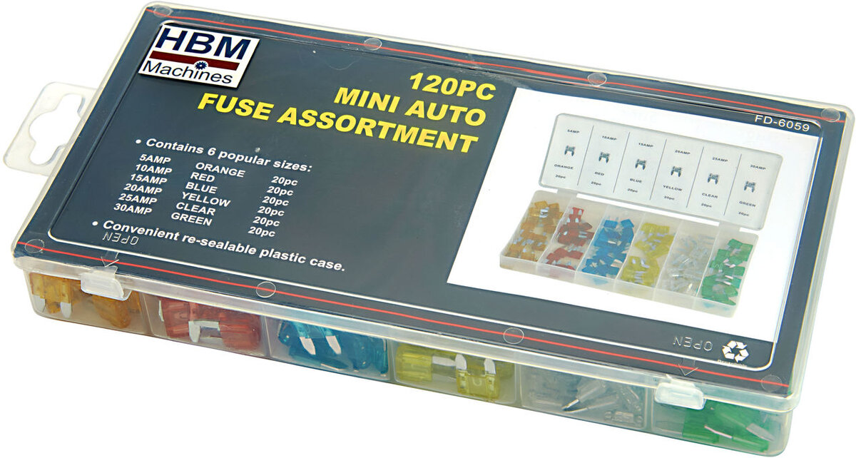 Hbm 120 stk mini bil sikringer sortiment