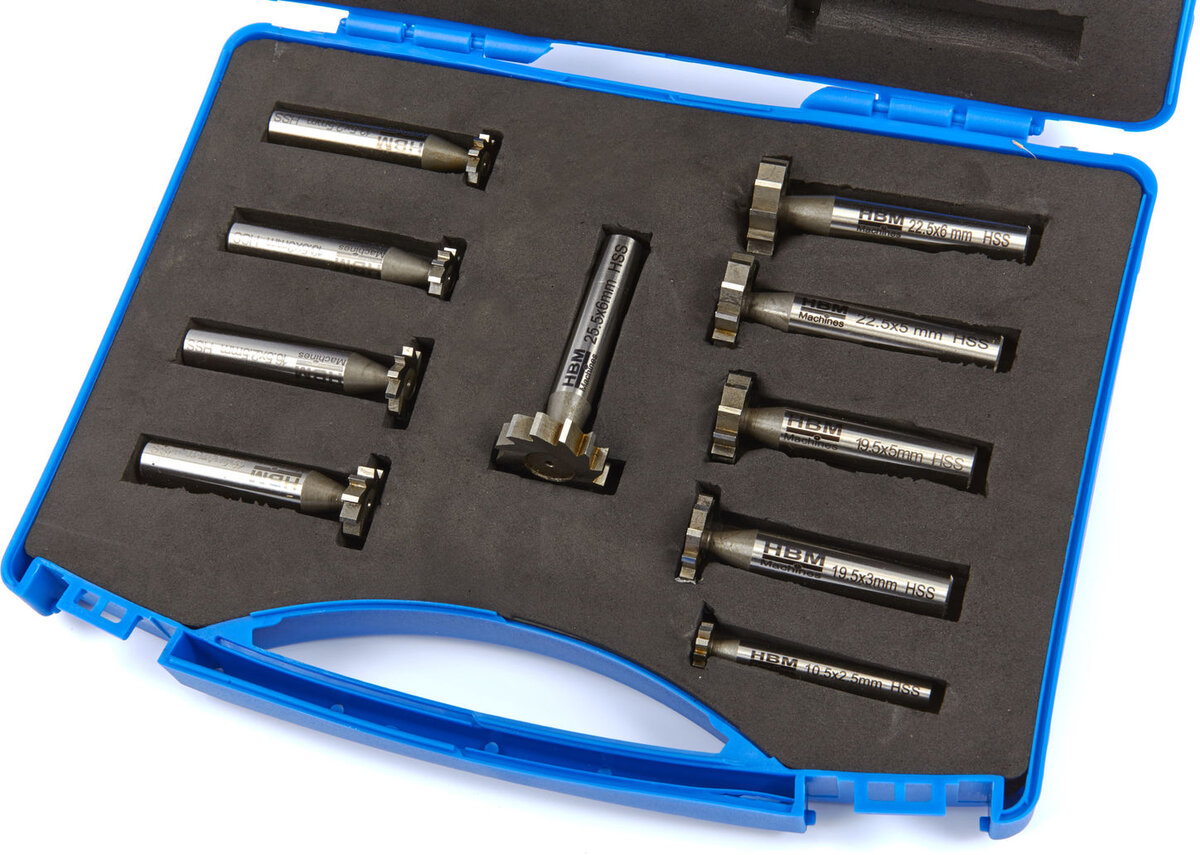 HBM 10-teiliger HSS M-2 T-Nut-Fräser-Satz
