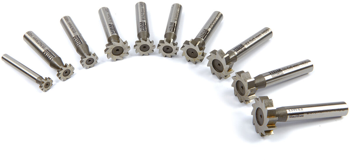 HBM 10-teiliger HSS M-2 T-Nut-Fräser-Satz
