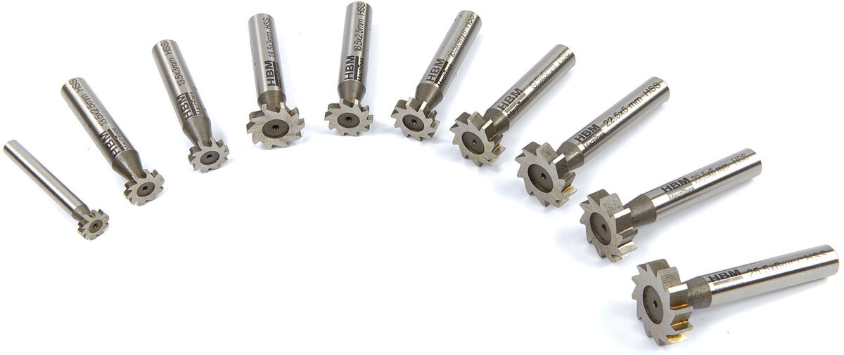 HBM 10-teiliger HSS M-2 T-Nut-Fräser-Satz