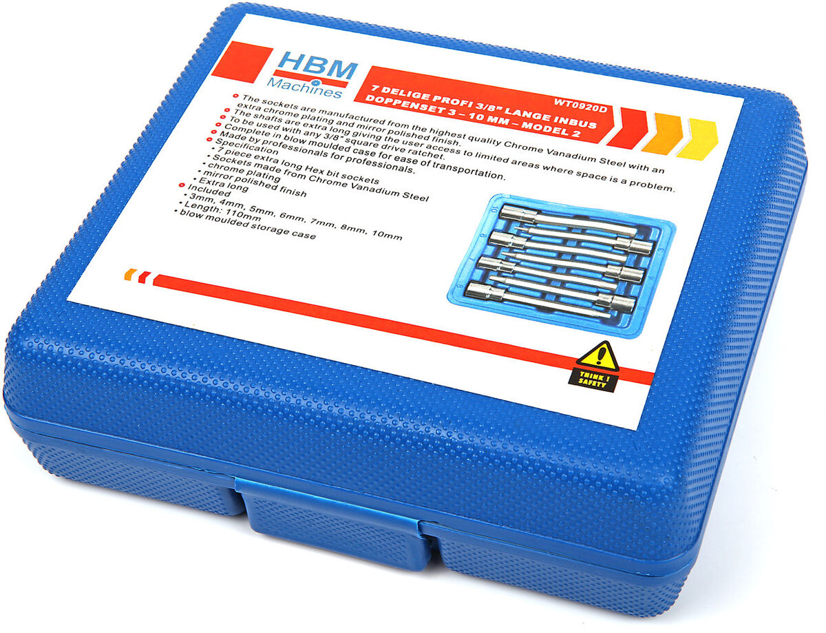 Hbm 7 stykke profi 3/8 ”lang sokkelsæt 3 - 10 mm model 2