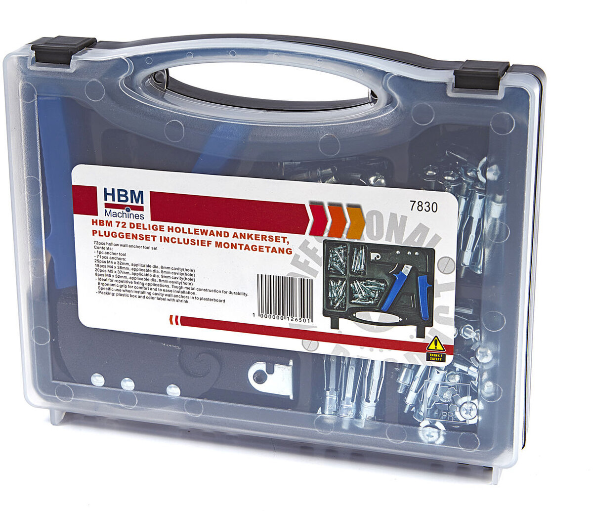 HBM 72-teiliges Hohlwanddübel-Set, Dübelset inkl. Montagezange