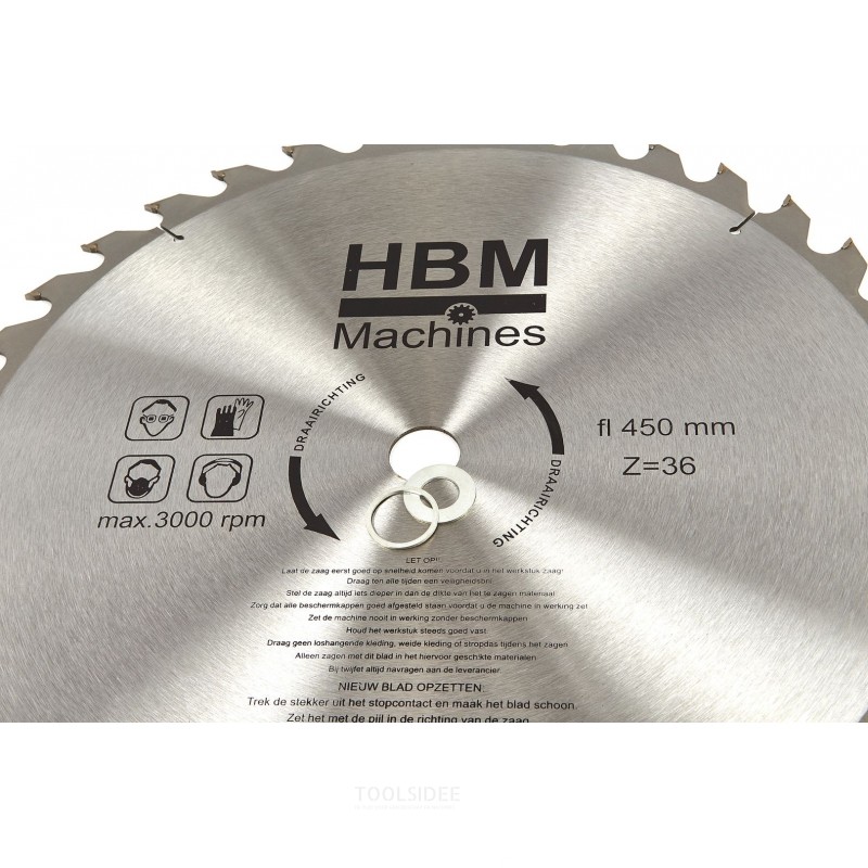 HBM 450 x 36t circular saw blade for wood - hole 30 mm.
