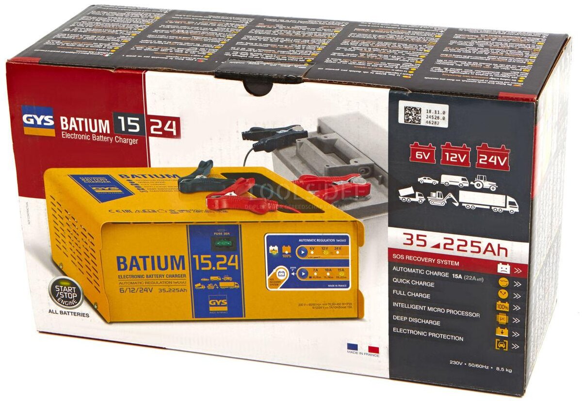 gys batium 15/24 professional battery charger, 230v, 6-12-24 v, 450 w_x000D_