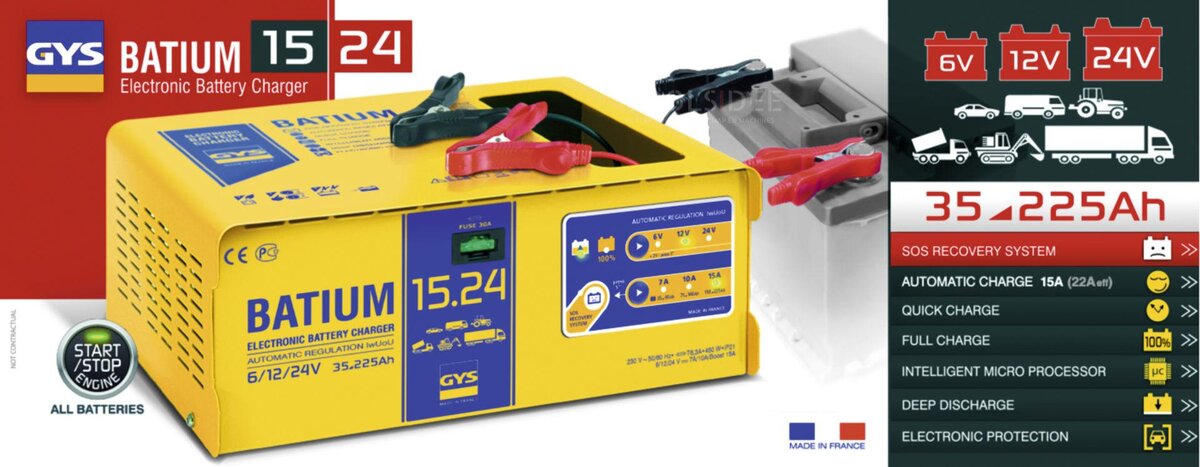 gys batium 15/24 professional battery charger, 230v, 6-12-24 v, 450 w_x000D_