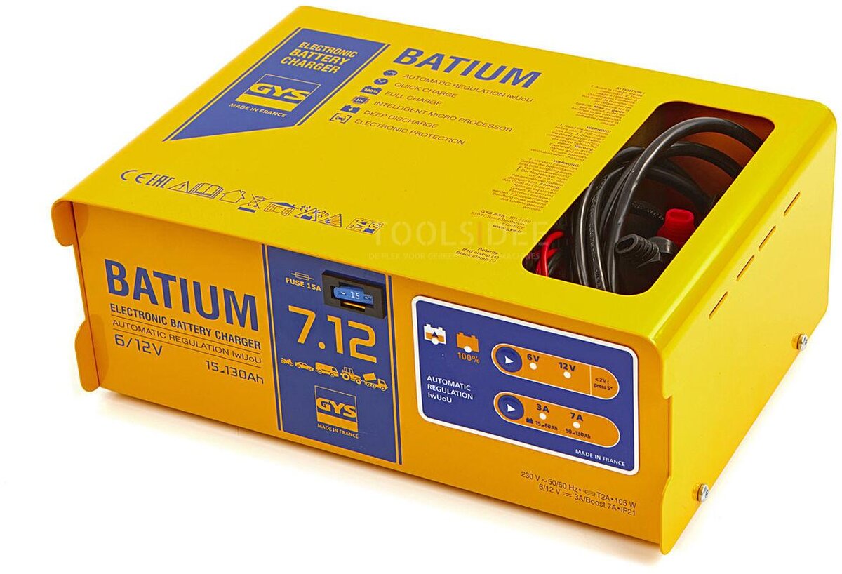 Gys Batium 7/12 Profesjonell batterilader, 230V, 6-12 V, 105 W