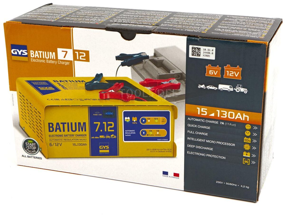 Gys Batium 7/12 Profesjonell batterilader, 230V, 6-12 V, 105 W