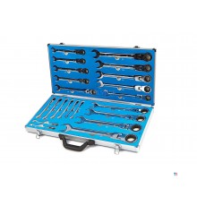 HBM 22-piece prof. Ring, ratchet, open-ended spanner set with tilting head