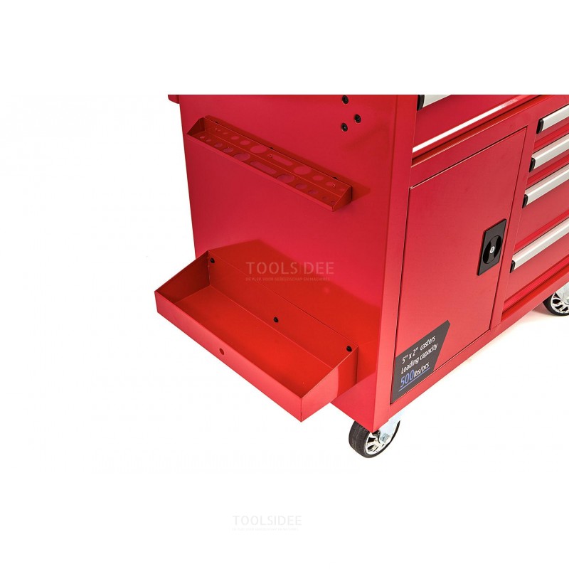 Banco da lavoro HBM da 158 cm con 10 cassetti con anta e parete posteriore - rosso