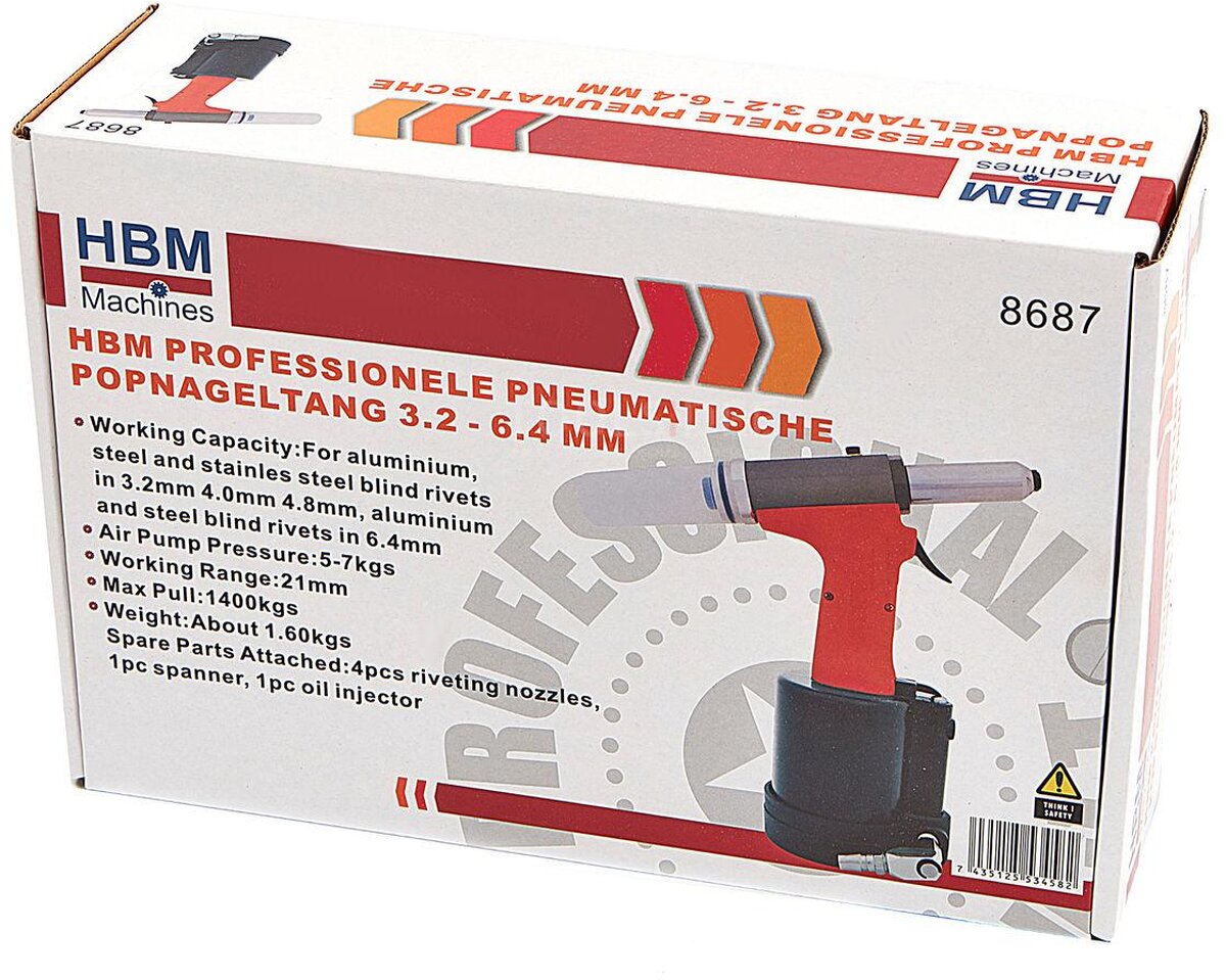 HBM Professional Pneumatic Rivet Nippers 3.2 - 6.4 mm
