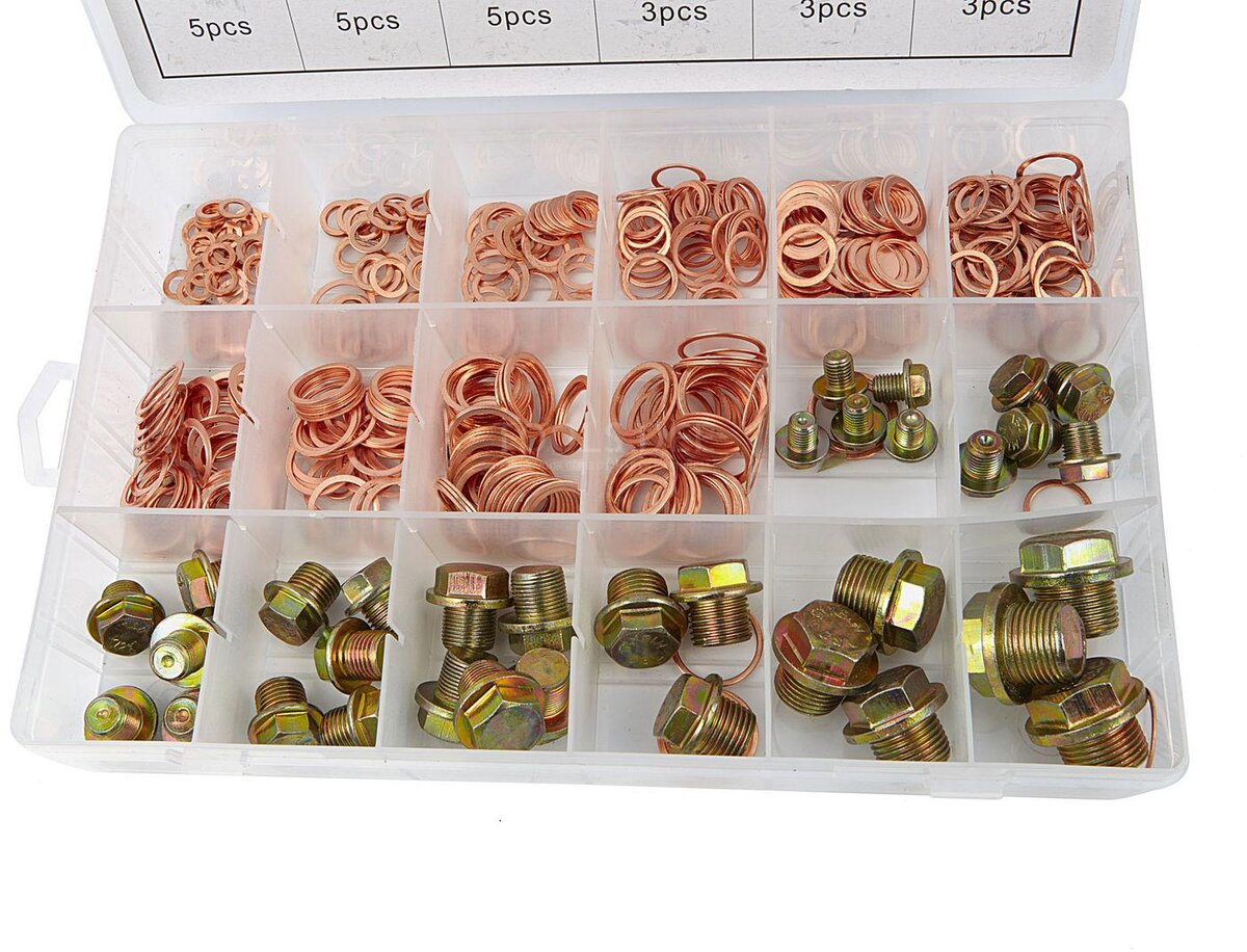 HBM 534 pièces de bouchons de vidange et assortiment de bagues en cuivre